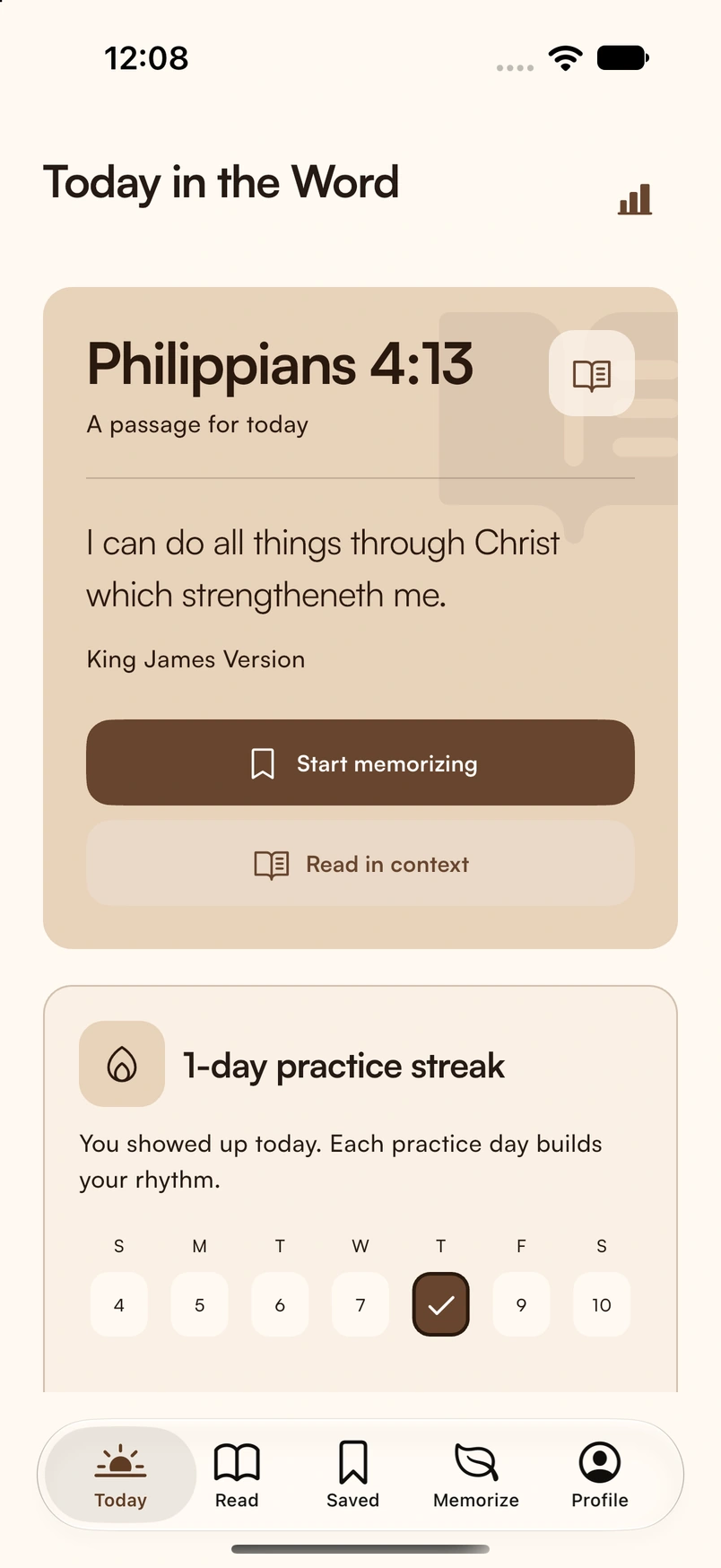 Bible Memo’s Today screen